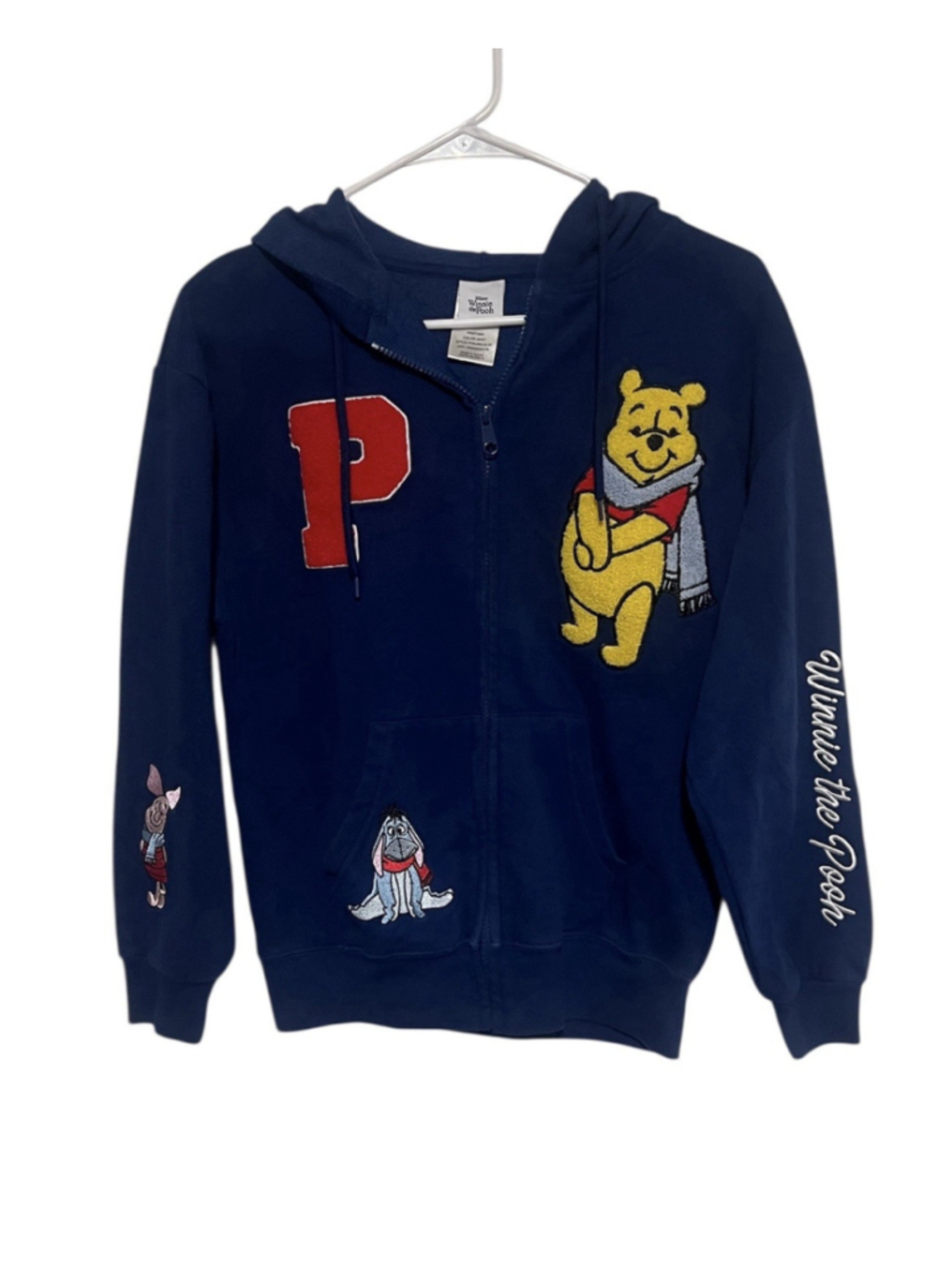 Disney Winnie the Pooh Hoodie Jacket Women’s XS Zip Fleece Embroidered Patches - Picture 4 of 10
